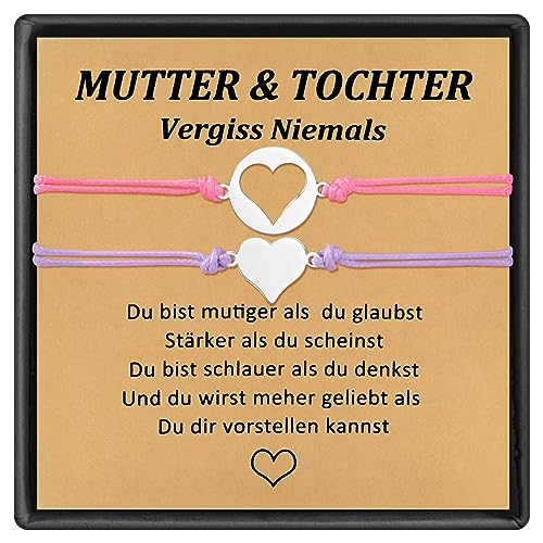 CheersLife 2 Pcs Mutter und Tochter Armband Geschenke Herz Armbänder setzen Mama und mir einstellbar Schmuck zurück zu Schule Armband Geburtstagsgeschenke für Mädchen Jungen (Rose rot & lila) von CheersLife