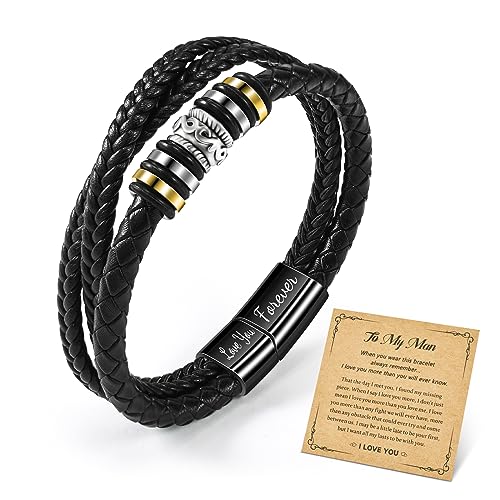 CheersLife 3 Lagen Herren Armband Leder Liebe Dich Für Immer Magnetverschluss An Meinen Mann Geschenk Armband Für Ehemann An Meinen Mann Geschenk Armbänder Für Herren Lederarmband Geschenk Für Freund von CheersLife