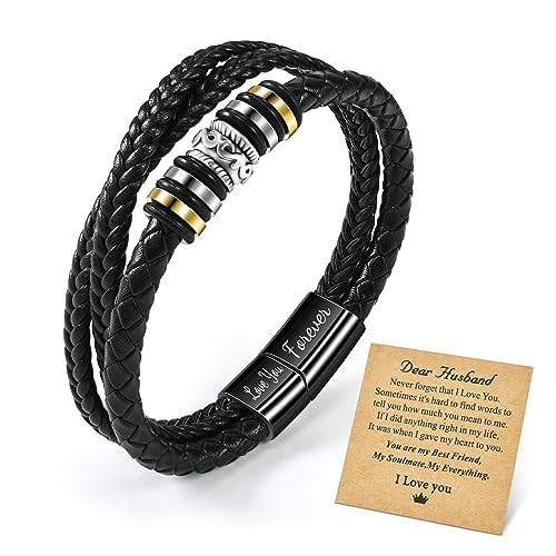 CheersLife Valentinstag Geschenke Für Ihn Herren Armband Leder Liebe Dich Für Immer Ehemann Geschenk Armband Für Ehemann An Meinen Mann Geschenk Armbänder Für Herren Geschenk Für Freund 3 Lagen von CheersLife