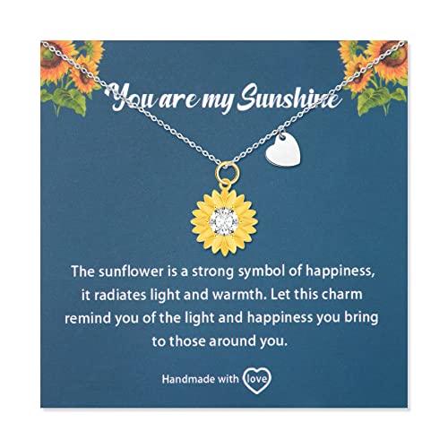 CheersLife 925 Sterling Silber Sonnenblumen Halskette, Vergoldete Gänseblümchen Sonnenblumen Halskette, you are my sunshine Halskette, Zarte Blumen und Herz Anhänger Halskette für Dame Mädchen von CheersLife