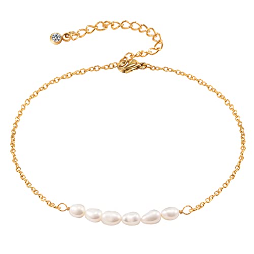 CheersLife Damen Fußkettchen Edelstahl Perle Fußkettchen Frauen Geburtstag Jahrestag Hochzeit Schmuck Geschenk(Gold) von CheersLife