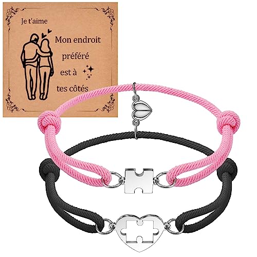 CheersLife FR,Magnetisches Pärchen Armband für Verbundene Paare(Schwarz/Rosa) von CheersLife