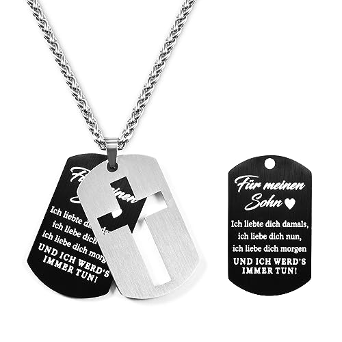 Cheerslife Kreuz Dog Tag Kette Für Meinen Sohn Von Mama,Schmuck Herren Halskette Rückkehr zur Schule am Weihnachtstag Geburtstag Geschenke von Cheerslife