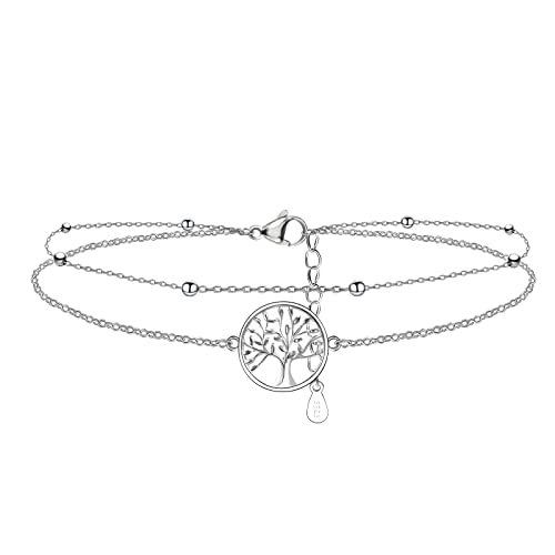 CheersLife Lebensbaum Fußkettchen Silber für Damen, Sommer Strand Schmuck Geschenk für Damen Mädchen, Verstellbare Fußkette von CheersLife