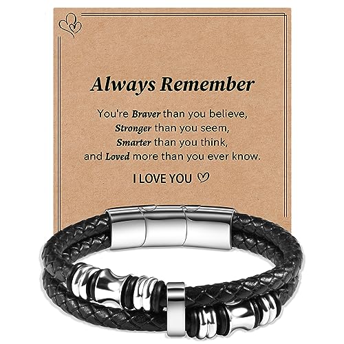 CheersLife Lederarmband Herren Armband Herren Leder 2 Lagen Flechtarmband mit Magnetverschluss Herrenarmbänder Leder Armband Geschenk für Papa Ehemann Geburtstagsgeschenk Weihnachten Valentinstag von CheersLife