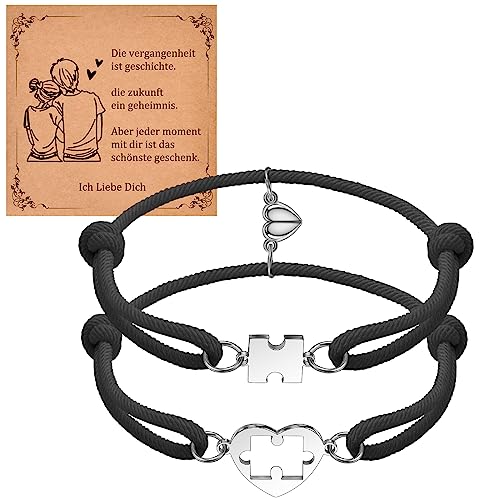 CheersLife Magnetisches Pärchen Armband für Verbundene Paare,Partnerarmbänder Herz Magnet Weihnachten Geschenke für Herren Damen Ein Valentinstags Geschenk für Sie Ihn Freundschaftsarmbänder(Schwarz) von CheersLife