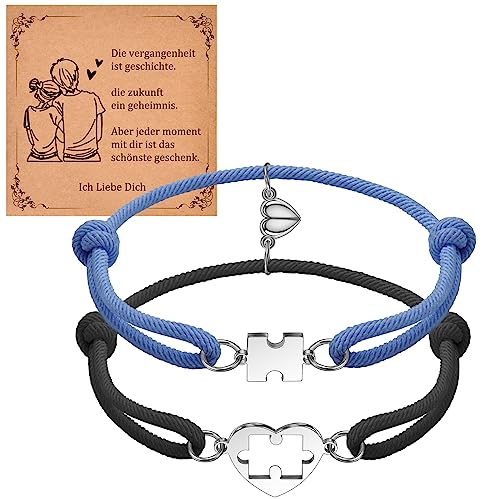 CheersLife Magnetisches Pärchen Armband für Verbundene Paare,Partnerarmbänder Herz Weihnachten Geschenke für Herren Damen Ein Valentinstags Geschenk für Sie Ihn Freundschaftsarmbänder(Schwarz/Blau) von CheersLife