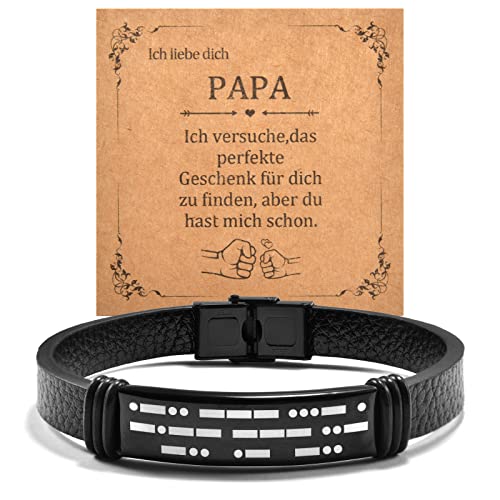 CheersLife Morsecode Armband Für Papa, Papa Armband, Papa Geschenk, Vatertag Geschenk Für Papa, Weihnachten Geburtstagsgeschenk Für Papa Schwarzes Geflochtenes Lederarmband Love You Dad von CheersLife