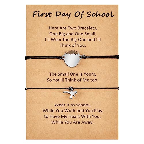 CheersLife Zurück Zur Schule Geschenke Mutter Tochter Sohn Armbänder 2 StüCk Erster Schultag Einschulungsgeschenk Dinosaurier Armband Mädchen Jungen Einstellbar Armband für Grundschulen von CheersLife