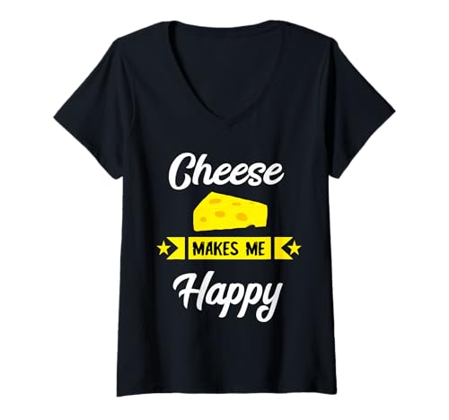 Damen Holey Cheese Makes Me Happy Edam Cheddar Dairy Feta Gouda T-Shirt mit V-Ausschnitt von Cheesy Gouda Swiss Cheese Foodie Grocery
