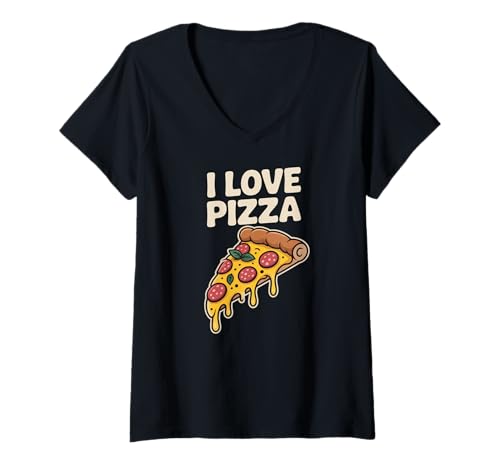 Damen Ich liebe Pizza Slice Dripping Cheese Delight T-Shirt mit V-Ausschnitt von Cheesy Pepperoni Pizza Lovers Unite