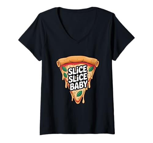 Damen Pizzascheibe Humor T-Shirt mit V-Ausschnitt Damen Pizzascheibe Humor T-Shirt mit V-Ausschnitt von Cheesy Pizza Lovers Humor Graphic