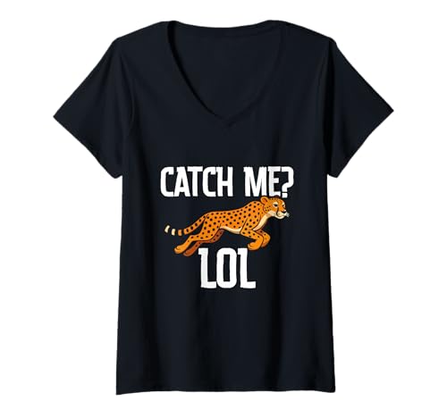 Damen Catch Me LOL Cheetah läuft schnell, schnell, Humor T-Shirt mit V-Ausschnitt Damen Catch Me LOL Cheetah läuft schnell, schnell, Humor T-Shirt mit V-Ausschnitt von Cheetah Designs for Wildlife Leopard Lover