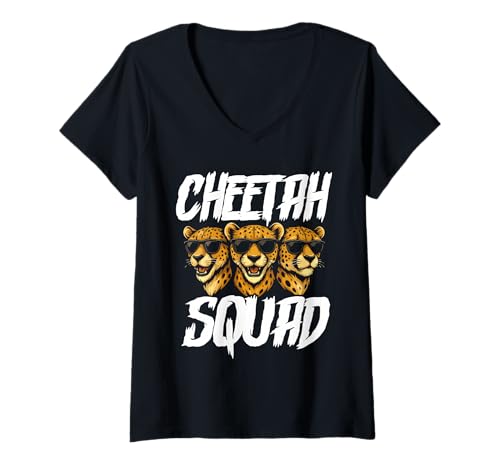 Damen Cheetah Squad Sonnenbrille Cheetah Trio Team Vibes T-Shirt mit V-Ausschnitt von Cheetah Designs for Wildlife Leopard Lover