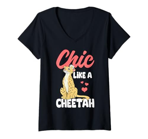 Damen Chic Like A Cheetah Süße Gepardenblumen-Herzen T-Shirt mit V-Ausschnitt Damen Chic Like A Cheetah Süße Gepardenblumen-Herzen T-Shirt mit V-Ausschnitt von Cheetah Designs for Wildlife Leopard Lover