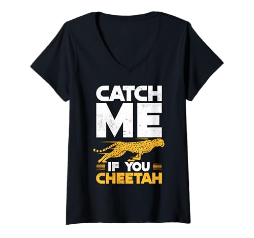 Damen Fang Mich, wenn du Gepard rennst T-Shirt mit V-Ausschnitt Damen Fang Mich, wenn du Gepard rennst T-Shirt mit V-Ausschnitt von Cheetah Designs for Wildlife Leopard Lover