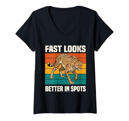 Damen Gepard Sieht in Punkten Besser aus Retro Vintage T-Shirt mit V-Ausschnitt Damen Gepard Sieht in Punkten Besser aus Retro Vintage T-Shirt mit V-Ausschnitt von Cheetah Designs for Wildlife Leopard Lover