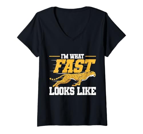 Damen I Am What Fast Looks Like Cheetah Speed Runner T-Shirt mit V-Ausschnitt Damen I Am What Fast Looks Like Cheetah Speed Runner T-Shirt mit V-Ausschnitt von Cheetah Designs for Wildlife Leopard Lover