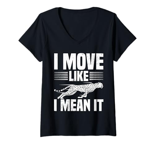 Damen Ich bewege Mich als ob ich es ernst Cheetah Speed Sprint Runner T-Shirt mit V-Ausschnitt Damen Ich bewege Mich als ob ich es ernst Cheetah Speed Sprint Runner T-Shirt mit V-Ausschnitt von Cheetah Designs for Wildlife Leopard Lover
