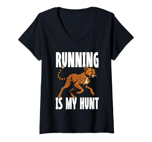 Damen Laufen ist Mein Jagdtempo beim Cheetah Runner Marathon T-Shirt mit V-Ausschnitt Damen Laufen ist Mein Jagdtempo beim Cheetah Runner Marathon T-Shirt mit V-Ausschnitt von Cheetah Designs for Wildlife Leopard Lover