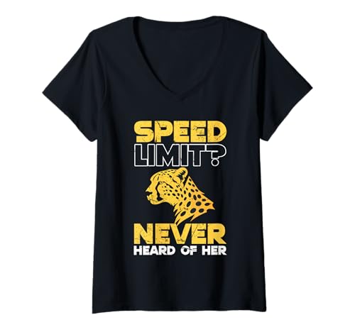 Damen Speed Limit hat noch nie von ihrem Cheetah Speed Runner gehört T-Shirt mit V-Ausschnitt Damen Speed Limit hat noch nie von ihrem Cheetah Speed Runner gehört T-Shirt mit V-Ausschnitt von Cheetah Designs for Wildlife Leopard Lover