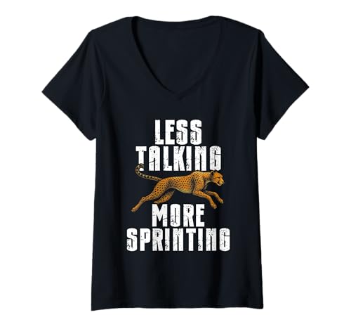 Damen Weniger Sprechen, mehr Sprinting Cheetah Runner Track Speed T-Shirt mit V-Ausschnitt Damen Weniger Sprechen, mehr Sprinting Cheetah Runner Track Speed T-Shirt mit V-Ausschnitt von Cheetah Designs for Wildlife Leopard Lover