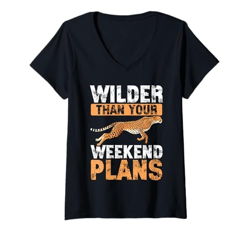 Damen Wilder als Deine Wochenendpläne Cheetah T-Shirt mit V-Ausschnitt Damen Wilder als Deine Wochenendpläne Cheetah T-Shirt mit V-Ausschnitt von Cheetah Designs for Wildlife Leopard Lover
