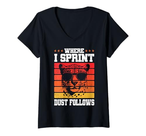 Damen Wo ich sprinte, folgt Cheetah Runner Speed T-Shirt mit V-Ausschnitt Damen Wo ich sprinte, folgt Cheetah Runner Speed T-Shirt mit V-Ausschnitt von Cheetah Designs for Wildlife Leopard Lover