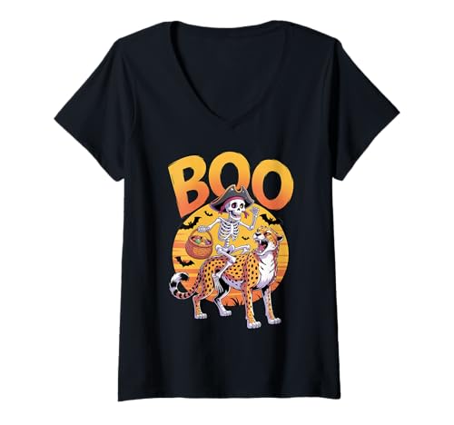 Damen Gruseliges Gepardenkostüm auf Boo Cheetah Halloween T-Shirt mit V-Ausschnitt Damen Gruseliges Gepardenkostüm auf Boo Cheetah Halloween T-Shirt mit V-Ausschnitt von Cheetah Halloween kids, women, men