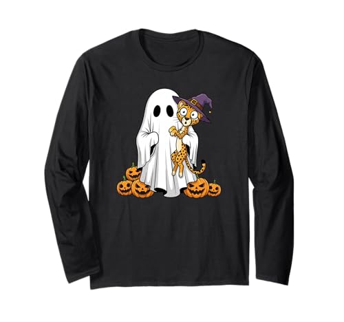 Lustiger Geist Gepard Kürbis Halloween Kinder Herren Damen Langarmshirt von Cheetah Lovers Cute Halloween Outfits for Boy Girl