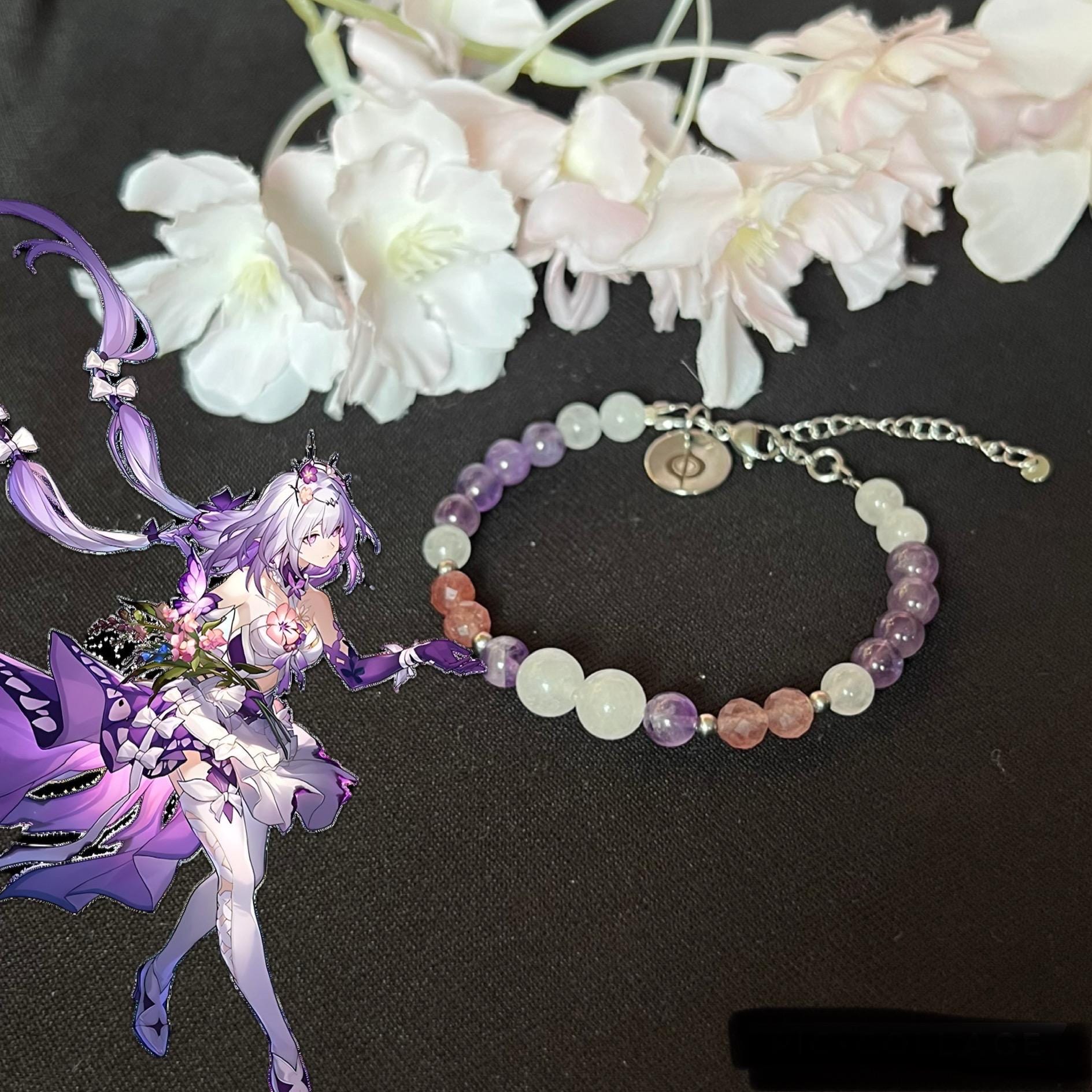 Castorice Edelsteinarmband Aus Natursteinen - Honkai Star Rail Inspiration Wasserfest Edelstahl Amethyst Jade Erdbeerquarz Castorice Edelsteinarmband Aus Natursteinen - Honkai Star Rail Inspiration Wasserfest Edelstahl Amethyst Jade Erdbeerquarz von CheetahPearls