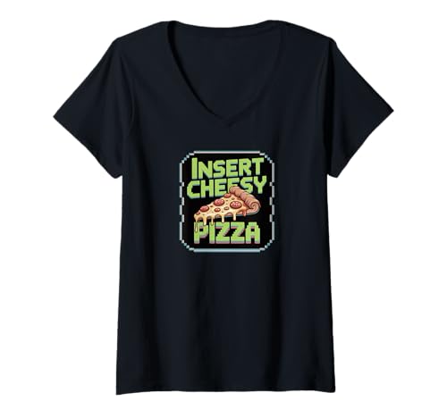 Damen Insert Cheesy Pizza Awesome Foodie Cook Pizzeria Tees 8 bit T-Shirt mit V-Ausschnitt Damen Insert Cheesy Pizza Awesome Foodie Cook Pizzeria Tees 8 bit T-Shirt mit V-Ausschnitt von Cheezy pizza co.
