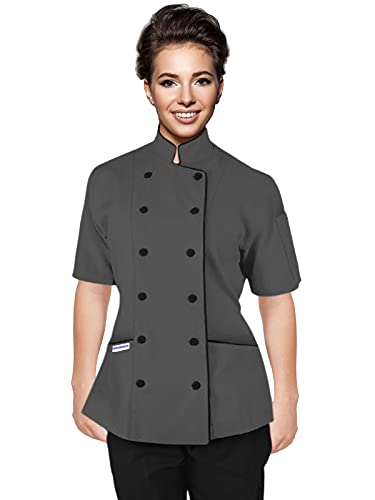 Chef Apparel Kurze Ärmel Damen Damen Chef Mantel Jacken L (für Büste 38-39), Grau von Chef Apparel