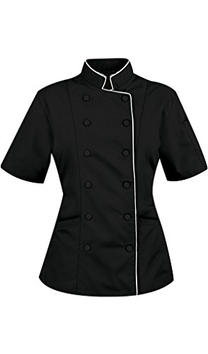 Chef Apparel Kurze Ärmel Damen Damen Chef Mantel Jacken L (für Büste 38-39), Schwarz von Chef Apparel