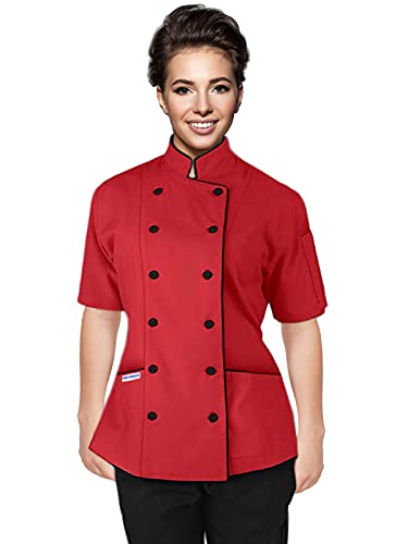 Chef Apparel Kurze Ärmel Damen Damen Chef Mantel Jacken S (für Büste 34-35), Rot von Chef Apparel