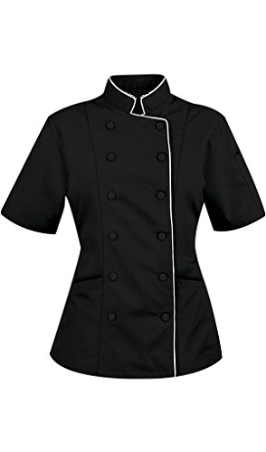 Chef Apparel Kurze Ärmel Damen Damen Chef Mantel Jacken XL (für Büste 40-41), Schwarz von Chef Apparel