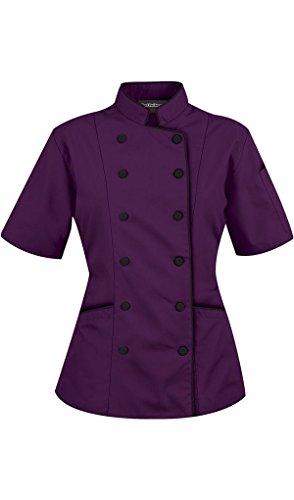 Chef Apparel Kurze Ärmel Damen Damen Chef Mantel Jacken XXL (für Büste 42-43), Violett von Chef Apparel