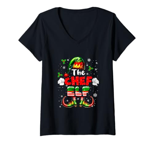 Damen Lustige Job-Team-Matching-Partys von The Chef Elf zu Weihnachten T-Shirt mit V-Ausschnitt Damen Lustige Job-Team-Matching-Partys von The Chef Elf zu Weihnachten T-Shirt mit V-Ausschnitt von Chef Christmas Costume