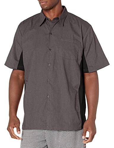 Chef Code Herren Utility Knopfleiste vorne und seitlichen Seitenteilen Button-Down-Arbeitshemd, Dunkelgrau/Schwarz, L von Chef Code