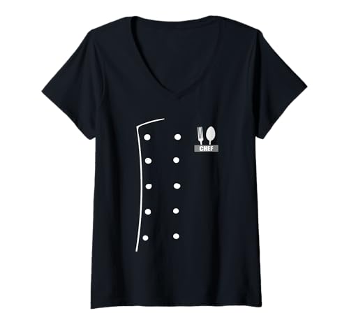 Damen Koch Kostüm Mantel Uniform Lustige Kochjacke zum Kochen T-Shirt mit V-Ausschnitt Damen Koch Kostüm Mantel Uniform Lustige Kochjacke zum Kochen T-Shirt mit V-Ausschnitt von Chef DIY Easy Halloween Costume