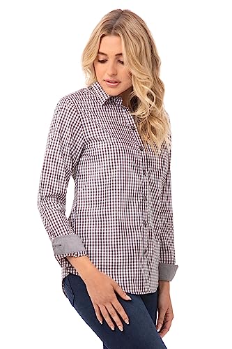 Chef Works Damen Modernes Gingham-langarmhemd Button Down Hemd, Schokoladenbraun, Groß von Chef Works