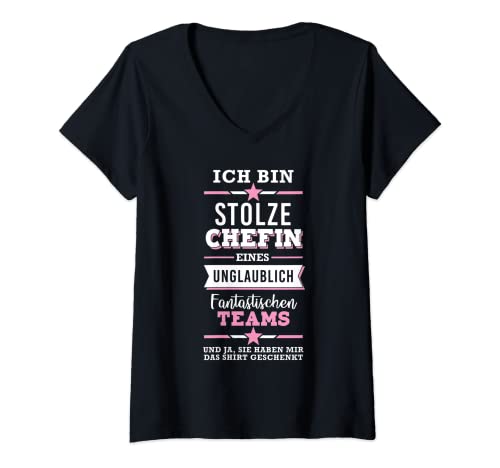 Damen Beste Chefin Sprüche Spruch Stolze Chefin Fantastisches Team T-Shirt mit V-Ausschnitt von Chefin Grafiken und Mehr