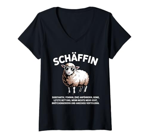 Damen Schäffin Chefin Arbeit T-Shirt mit V-Ausschnitt Damen Schäffin Chefin Arbeit T-Shirt mit V-Ausschnitt von Chefin Schaaf