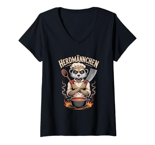 Damen Herdmannchen Kochen Lustiger Koch Herdmannchen T-Shirt mit V-Ausschnitt Damen Herdmannchen Kochen Lustiger Koch Herdmannchen T-Shirt mit V-Ausschnitt von Chefkoch Küchenchef Gastronomie Meister