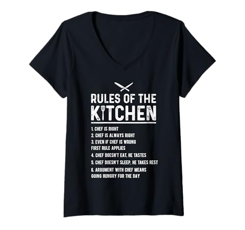 Damen Rules Of The Kitchen Lustiger Master Cook Restaurant Chef Witz T-Shirt mit V-Ausschnitt Damen Rules Of The Kitchen Lustiger Master Cook Restaurant Chef Witz T-Shirt mit V-Ausschnitt von Chefs In The Kitchen Co.