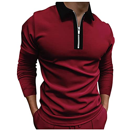 Chejarity Herren Basic Poloshirt mit Half-Reißverschluss Langarmhemd Regular-fit Baumwolle Polohemd Einfarbig Freizeit Sportlich Elegante Golf Polos mit Stehkragen von Chejarity