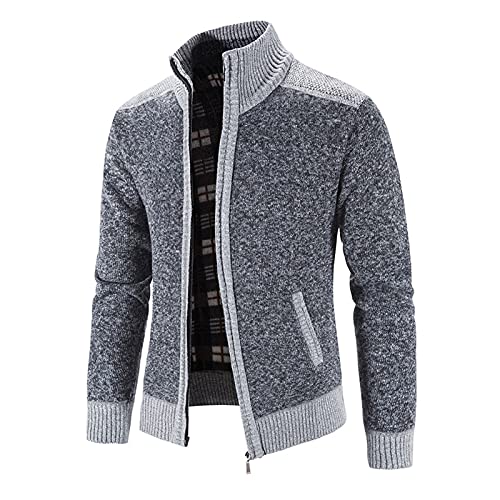 Chejarity Herren Classic Strickjacke Cardigan Feinstrick Winterpullover mit Stehkragen und Reißverschluss Männer Zipper Hoodie-Pullover Übergangsjacke Wintermantel (C-Dunkelgrau, XL) von Chejarity