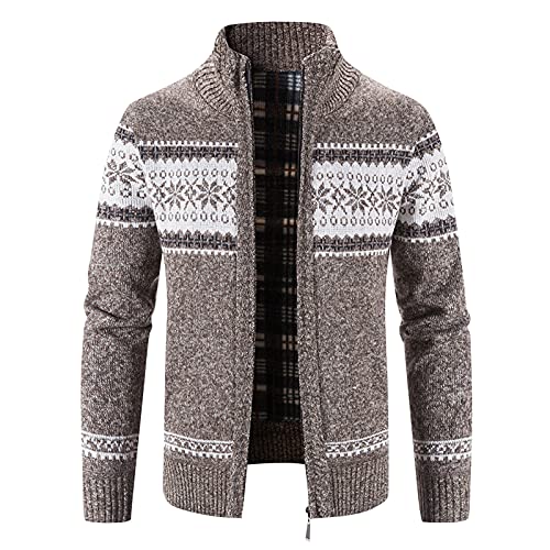 Chejarity Herren Fleece Strickjacke Reißverschluss Stehkragen Warme Weich Cardigan Knit Futter Pullover Strick Jacken Winter Dicker Strickpullover Mantel von Chejarity