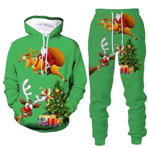 Chejarity Herren Jogginganzug Weihnachts Trainingsanzug Damen Sportanzug 2 Piece Hoodie Sporthose Unisex Anzug Tracksuit Komfortabel Kapuzenpullover Jogginghose Sweatshirt Casual Hoodie Hose von Chejarity