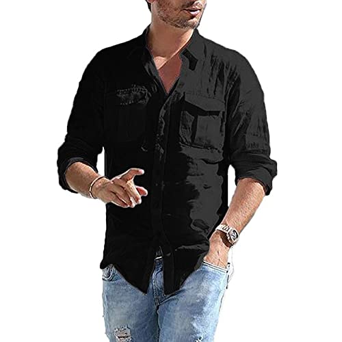 Chejarity Herren Leinen Hemd Sommerhemd Leinenhemd Langarm Männer Sommer Strandhemd Dünne Atmungsaktiv Freizeithemd Leicht Men's Shirts Regular Fit Langarmshirt von Chejarity